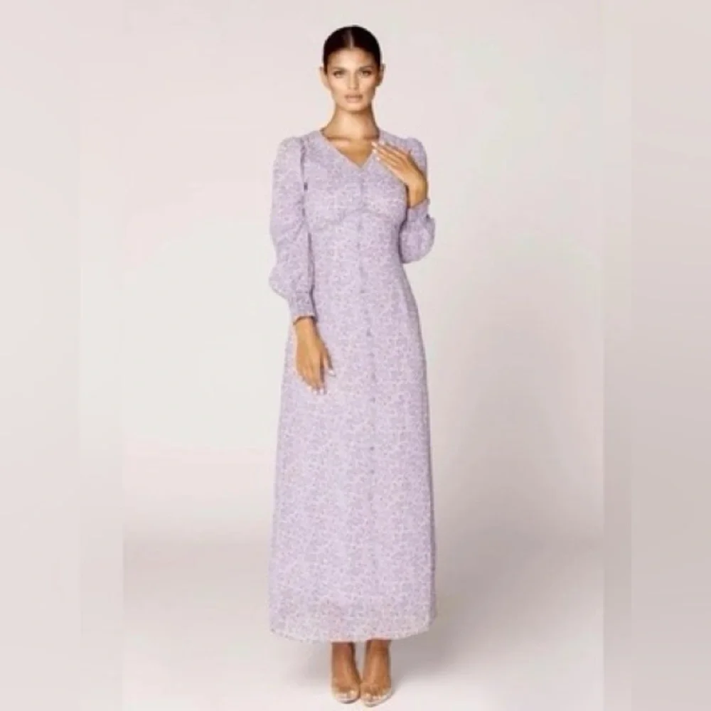 Veiled Collection Pastel Purple Lavender Floral Button Front Women's Maxi Dress - Picture 1 of 16